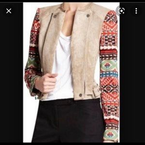 BCBG genuine suede tribal sleeve jacket NWOT